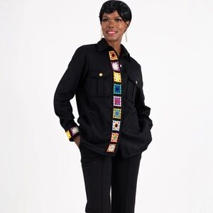 NWT Spanish designer Vilagallo Black Embroidered Women's Jacket SZ 42